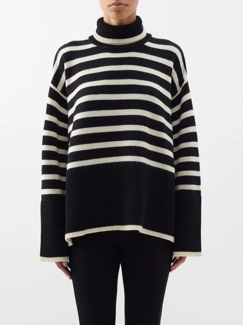 Totême - Striped Roll-neck Wool-blend Sweater - Womens - Black Stripe | Matches (US)