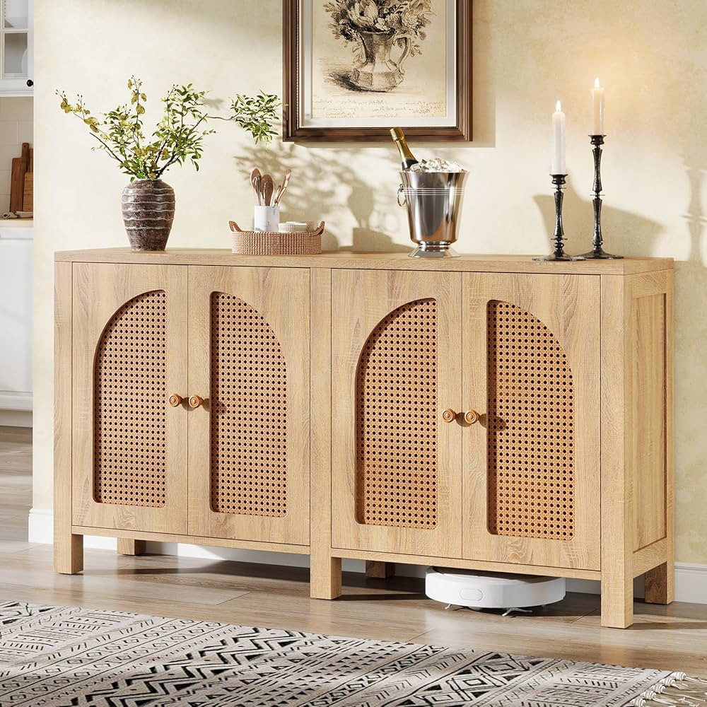 Tribesigns Sideboard Buffet Cabinet, Rattan Credenza Kitchen Storage Buffet Cabinet with 4 Doors,... | Amazon (US)