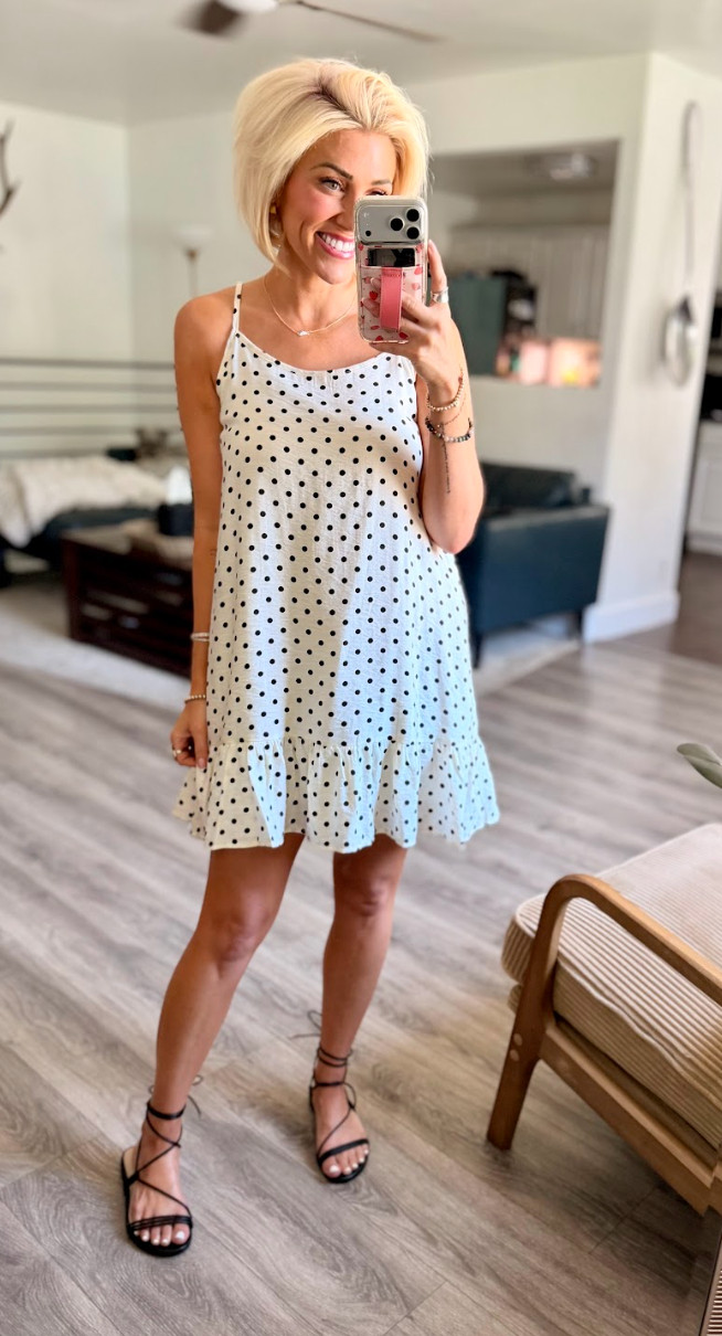 Loving this polka dot dress! Perfect for summer. Dress: Small // Shoes: TTS 

 #LTKootd #LTKSeasonal #LTKSaleAlert