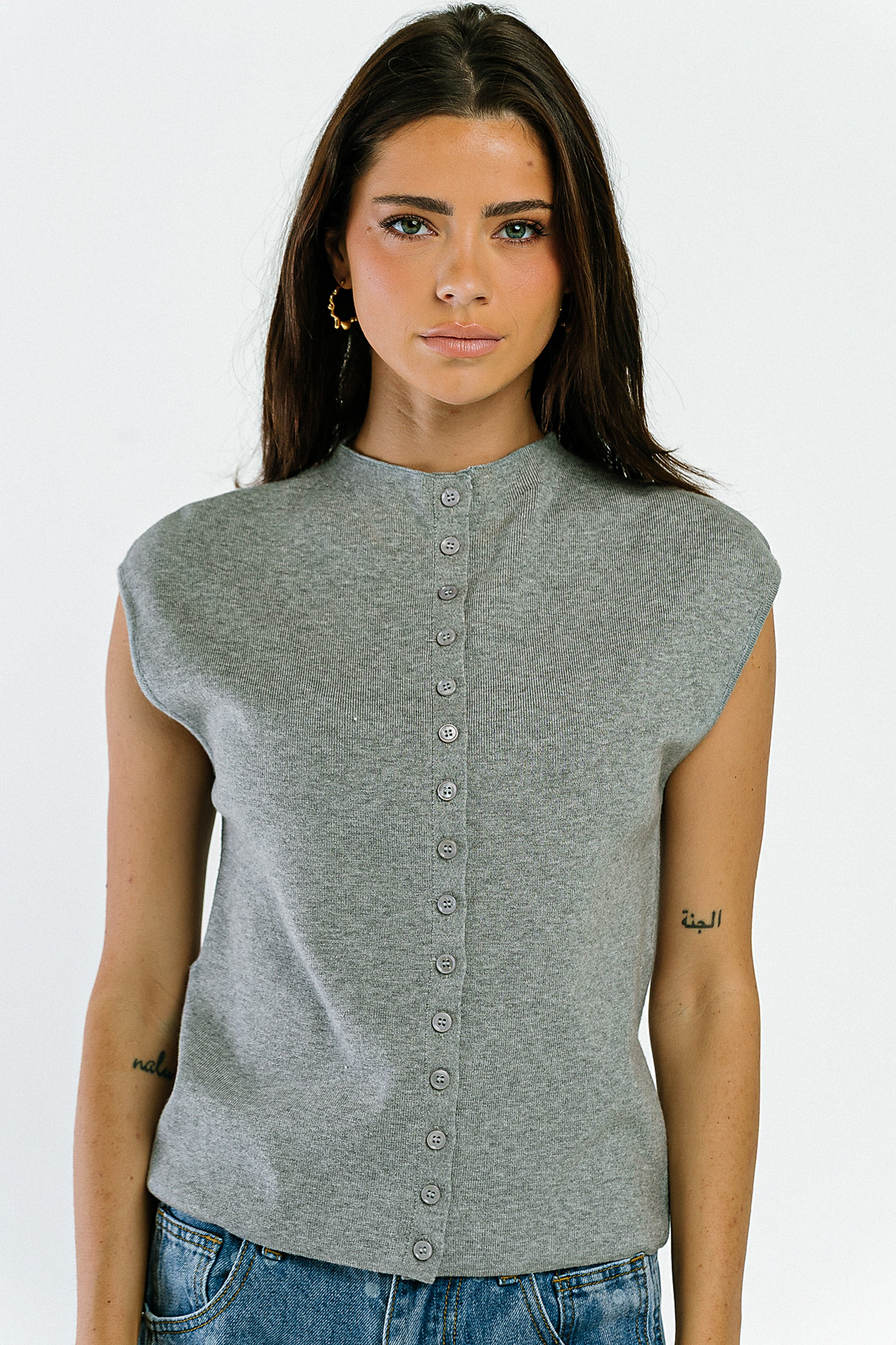 Cambria Sleeveless Cardigan in Heather Grey | Böhme US