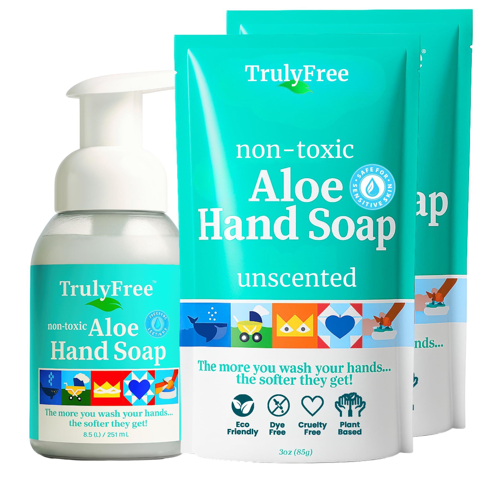 Truly Free Aloe Unscented Hand Soap - 10x Concentrated Aloe Vera, Non-Drying Gentle Cleanser - Ba... | Amazon (US)