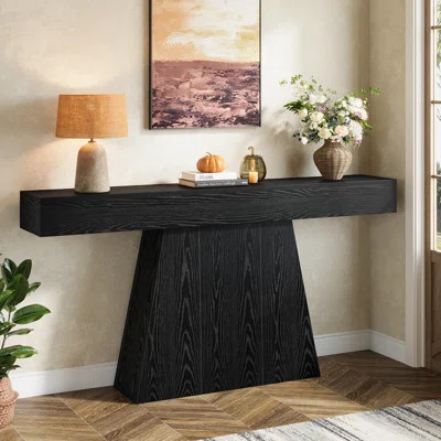 63" Console Table, Black Entryway Table with Trapezoidal Base, Narrow Long Sofa Table | Wayfair North America
