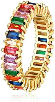 Rainbow Square Baguette Zircon Engagement Ring Colorful Cubic Zirconia Stackable Eternity Band Ri... | Amazon (US)