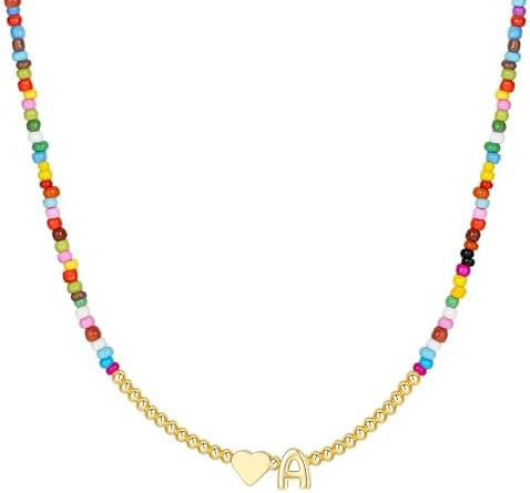M MOOHAM Stocking Stuffers for Teen Girls - Heart Initial Necklaces for Women Kids Colorful Beade... | Amazon (US)