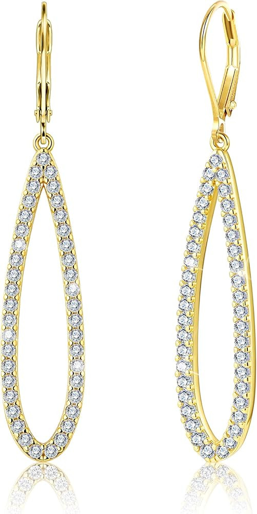 Sterling Silver Teardrop Dangle Earrings for Women Cubic Zirconia Leverback Gold Dangle Earrings ... | Amazon (US)