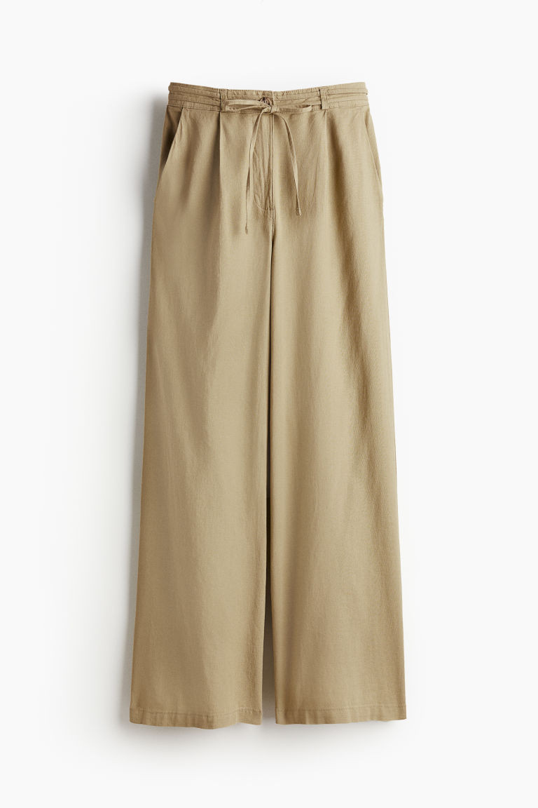 H & M - Linen-blend Tie-belt Pants - Green | H&M (US + CA)