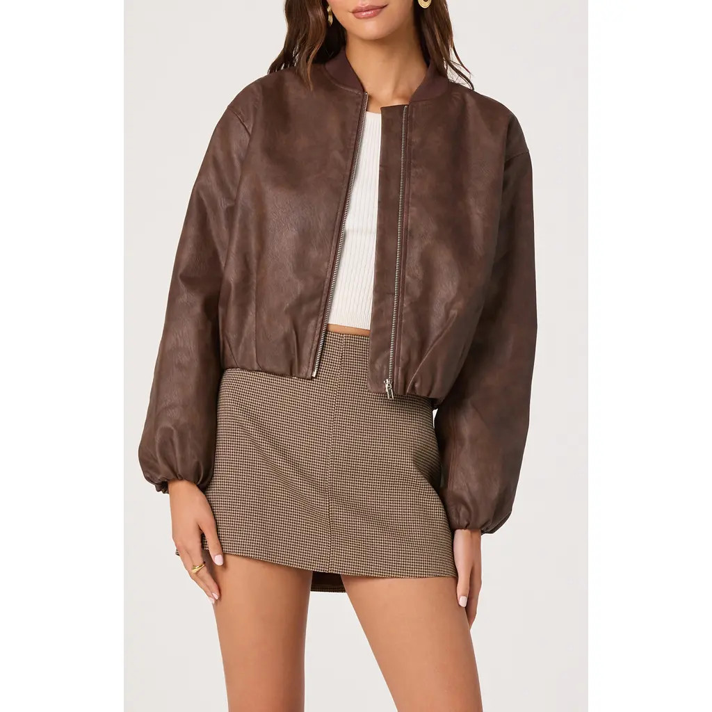 ASTR the Label Faux Leather Bomber Jacket in Brown at Nordstrom, Size Medium | Nordstrom