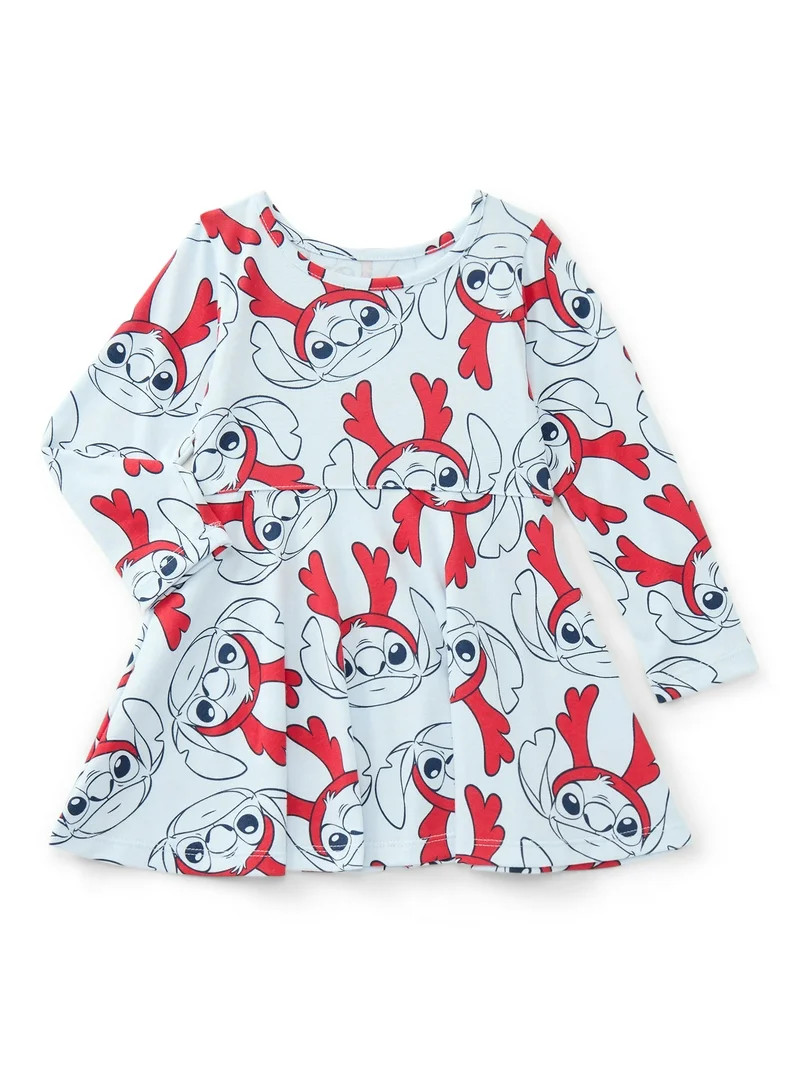 Stitch Toddler Girls Allover Print Dress with Long Sleeves, Sizes 12M-5T | Walmart (US)