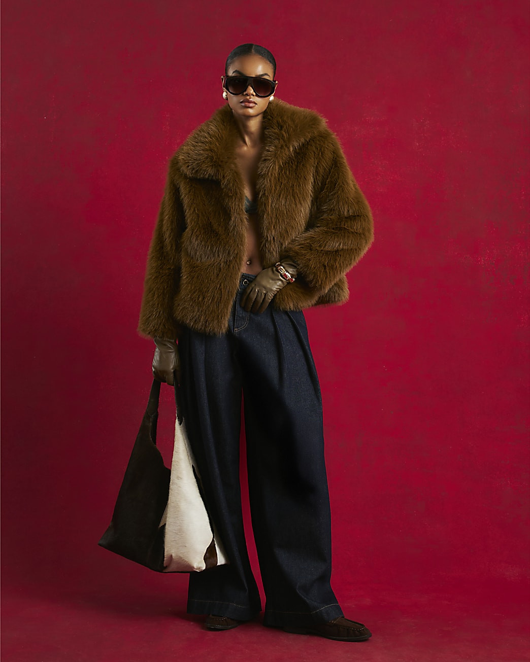 Green Faux Fur Collared Jacket | River Island UK & IE