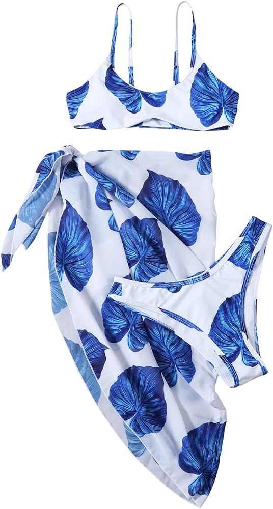 SOLY HUX Women's Zebra Print Triangle Bikini Bathing Suits with Beach Skirt 3 Piece Swimsuits | Amazon (US)