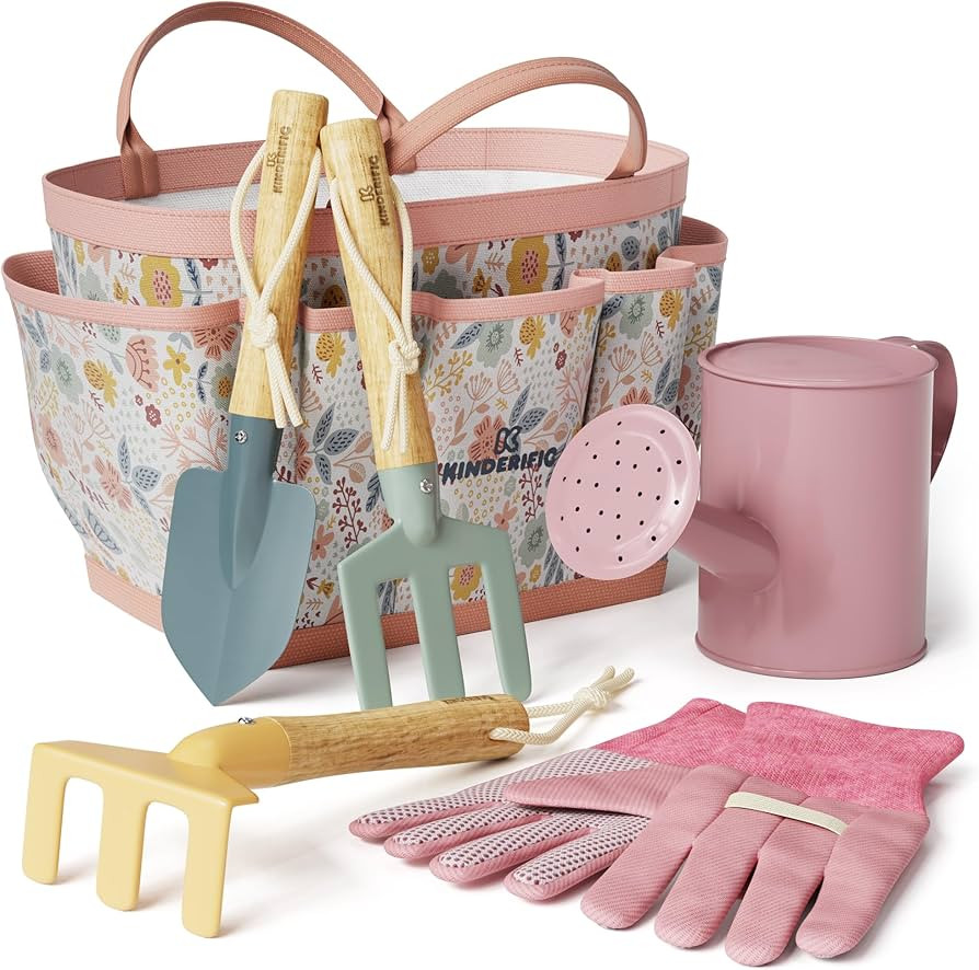 Kinderific Gardening Set, Tool Kit, for Kids, STEM, Includes Tote Bag, Spade, Watering Can, Rake,... | Amazon (US)