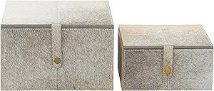Deco 79 Eclectic Leather Rectangle Box, Set of 2 8", 10"W, Grey | Amazon (US)