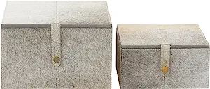 Deco 79 Eclectic Leather Rectangle Box, Set of 2 8", 10"W, Grey | Amazon (US)