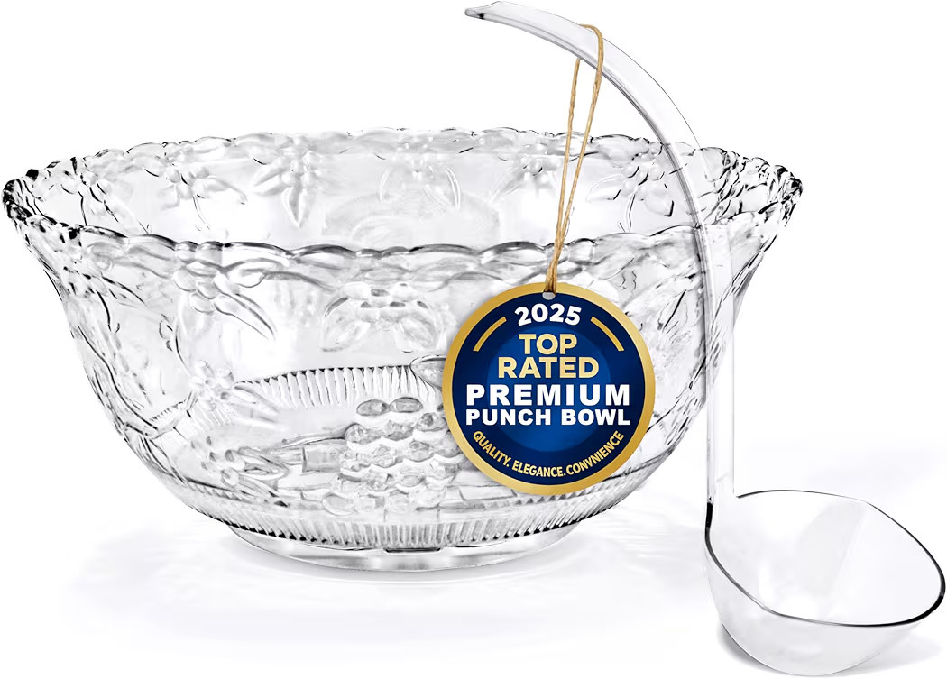 Stock Your Home Premium Plastic Punch Bowl with Ladle, Fancy Disposable Punch Bowls for Parties, ... | Amazon (US)