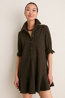 Dark Olive Whipstitch Brushed Wool Callahan Shirt Dress | Tuckernuck (US)