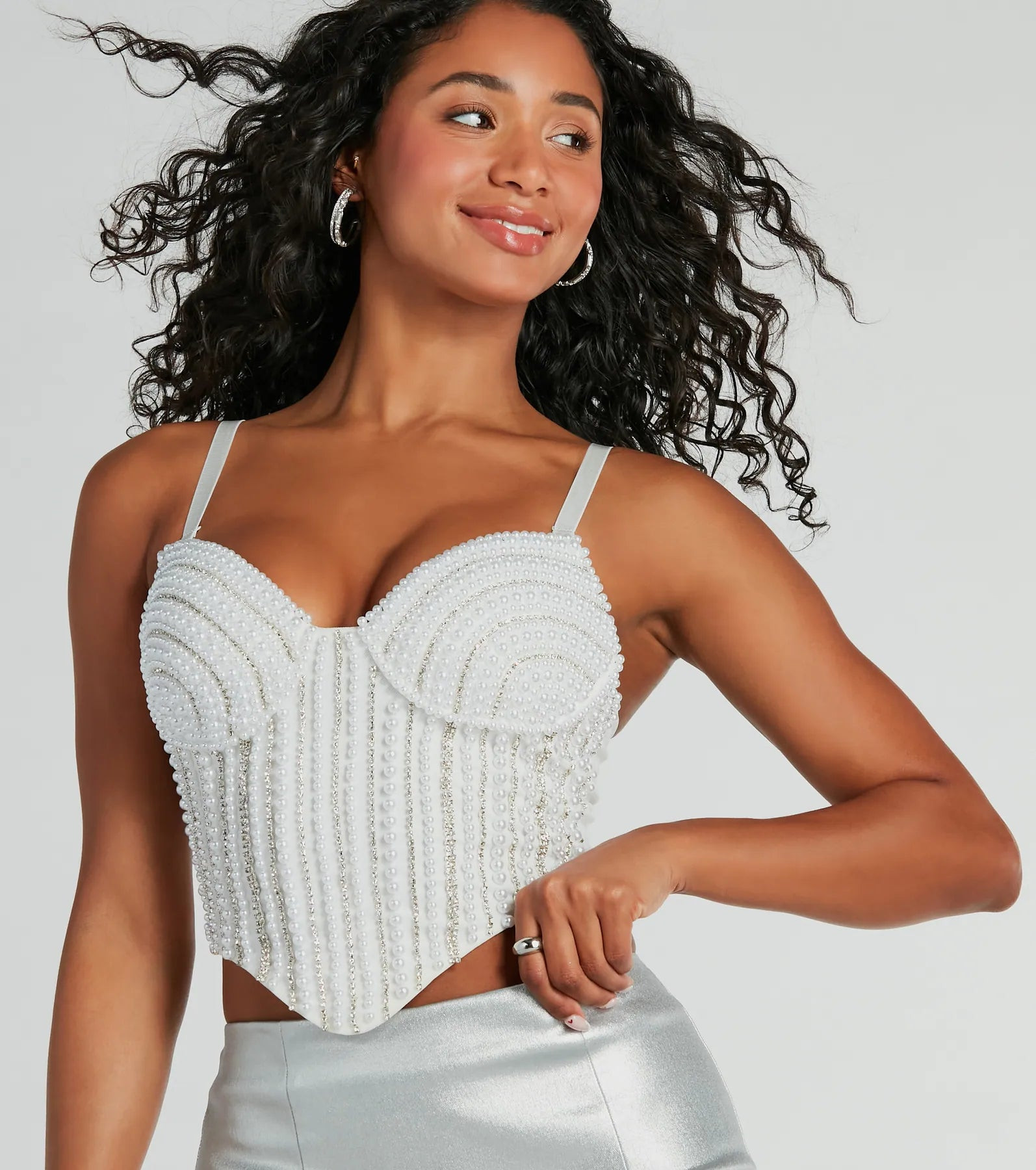 Feeling Bold Faux Pearl Rhinestone Bustier | Windsor Stores