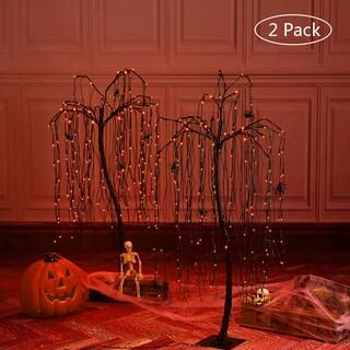 Lightshare 4 ft. Orange Pre-Lit LED Halloween Tree Artificial Christmas Tree with Spiders and 160... | The Home Depot