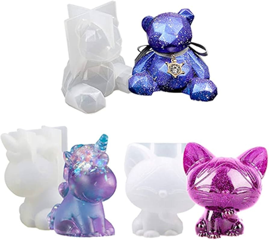 3 PCS 3D Cartoon Animal Resin Molds, Silicone Resin Casting Molds, Include 3D Bear Epoxy Molds, C... | Amazon (US)