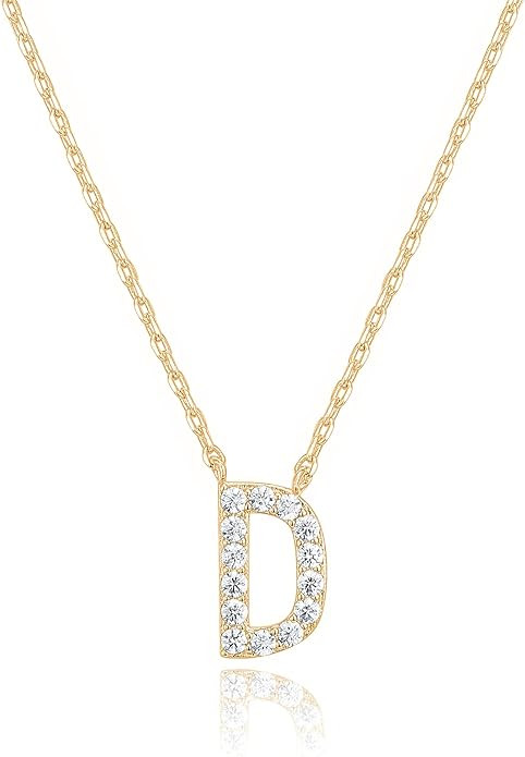 PAVOI 14K White Gold Plated Cubic Zirconia Initial Necklace | Letter Dainty Necklaces for Women | Amazon (US)