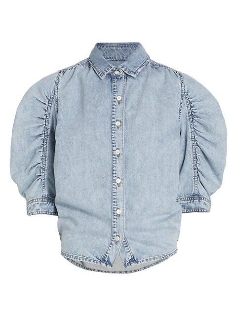 Ruched Puff-Sleeve Denim Shirt | Saks Fifth Avenue