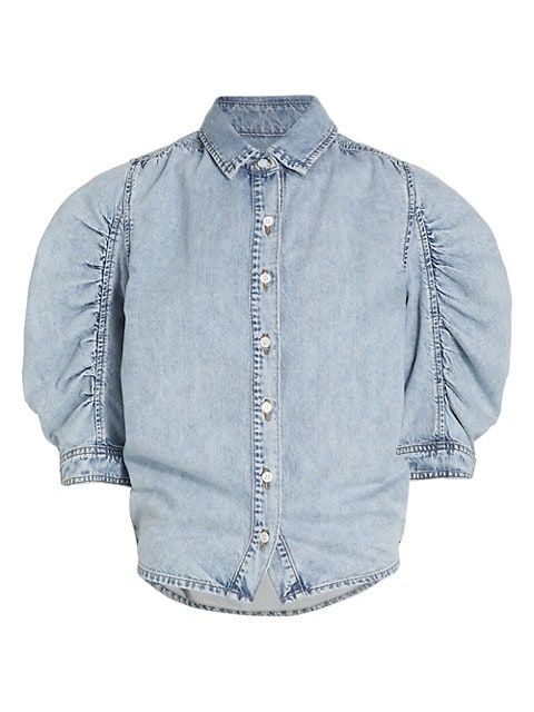 Frame Ruched Puff-Sleeve Denim Shirt | Saks Fifth Avenue
