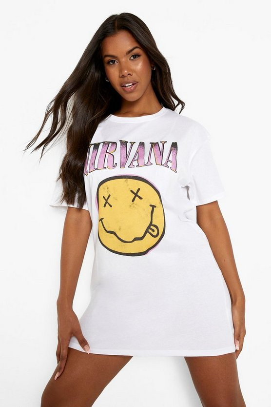 Nirvana Smiley Face Licenced T Shirt Dress | Boohoo.com (US & CA)
