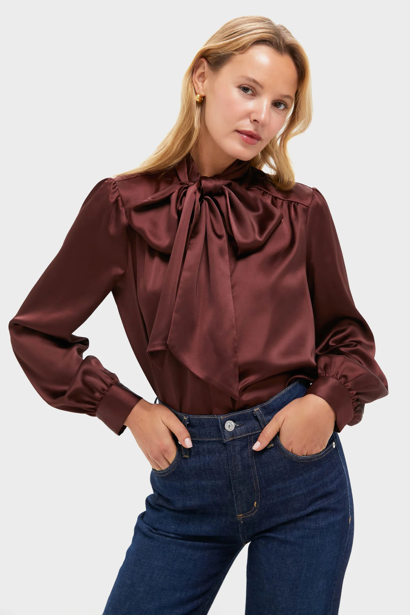 Chocolate Satin Brianna Bow Blouse | Tuckernuck (US)