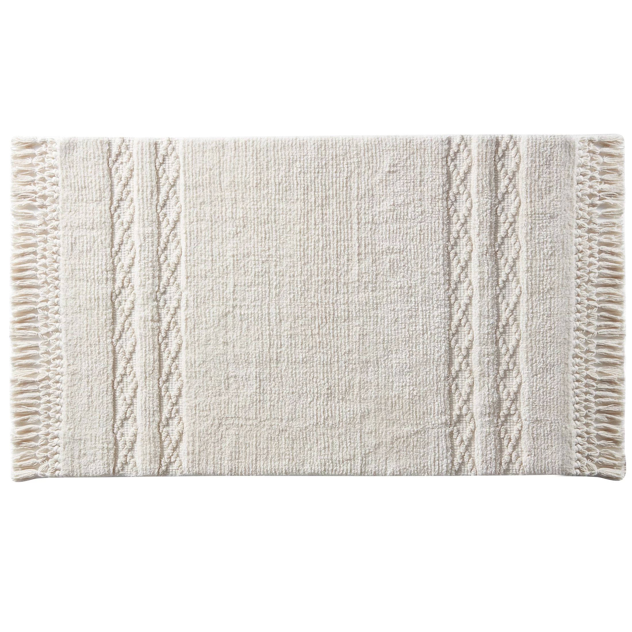 My Texas House Alice Stripe Macrame Cotton Bath Rug, Ivory, 20" x 32" | Walmart (US)