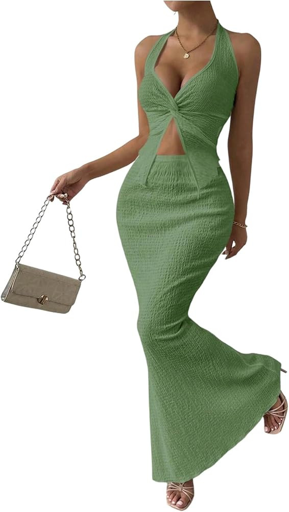 SOLY HUX Women's Two Piece Outfits Twist Front Halter Cami Tops and Skirt Summer Set | Amazon (US)