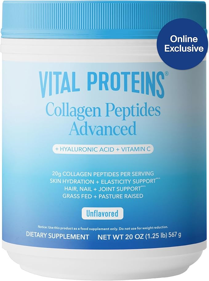Vital Proteins Collagen Peptides Powder Advanced with Hyaluronic Acid & Vitamin C - 20oz Collagen... | Amazon (US)