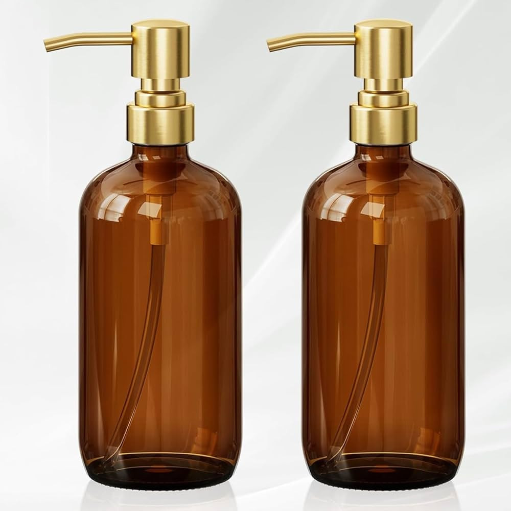 AmazerBath Amber Glass Soap Dispenser, 2 Pack Vintage Brown Bottle with Stainless Steel Pump,17 O... | Amazon (US)