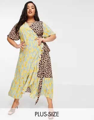 Never Fully Dressed Plus ruffle hem wrap midaxi dress in contrast leopard print | ASOS (Global)