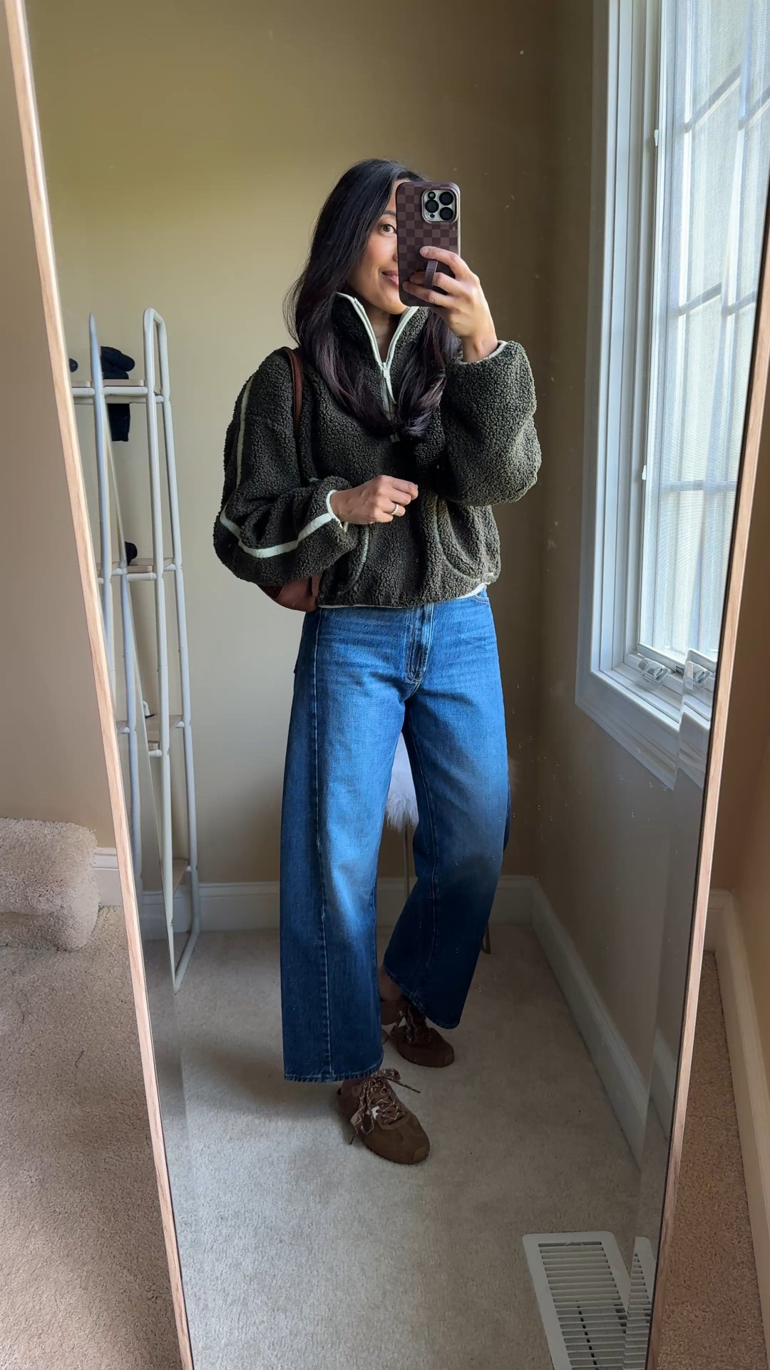 Fall outfit: stylish sherpa pullover & jeans. 
-Perfect fit in this cute pullover. Normally I can’t wear this type of top often because I overheat in them, but this one is lightweight yet warm. Details and cut make it look designer. True to size. Available in 4 colors. On sale for $28. 
- Barrel jeans. I sized up. 
- Brown suede sneakers in a mule style. 
- Good basic t-shirt for wearing alone or layering on sale 30% off. True to size. 
- Suede handbag. 
- Also linking a new lightweight cushion foundation that I am trying out. Really like it so far- skin looks healthy and radiant. 


#LTKStyleTip #LTKOver40 #LTKFindsUnder50