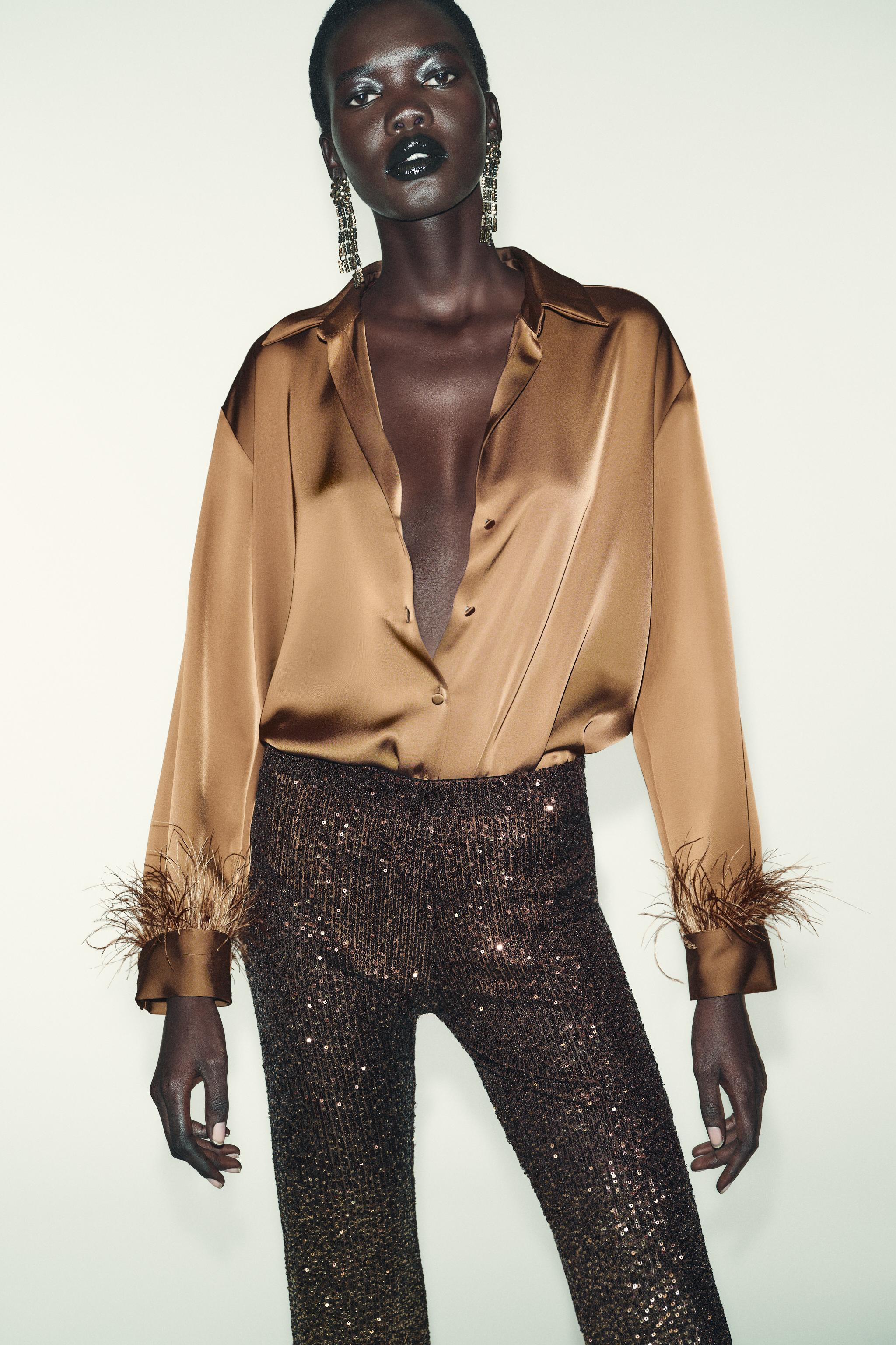 SATIN EFFECT FEATHER BLOUSE | Zara US