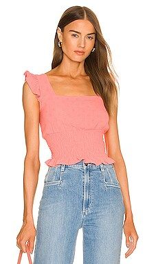 BCBGeneration Ruffle Sleeve Smocked Top in Deep Peach from Revolve.com | Revolve Clothing (Global)