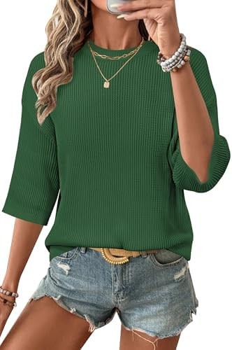 Arach&Cloz Womens 100% Cotton 3/4 Length Sleeve Sweater Crochet Tops Shirts Casual Blouses Resort... | Amazon (US)