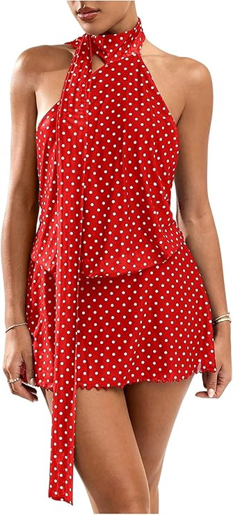 SOLY HUX Women's Polka Dots Mini Dress Backless Sleeveless Halter A Line Party Summer Dresses | Amazon (US)