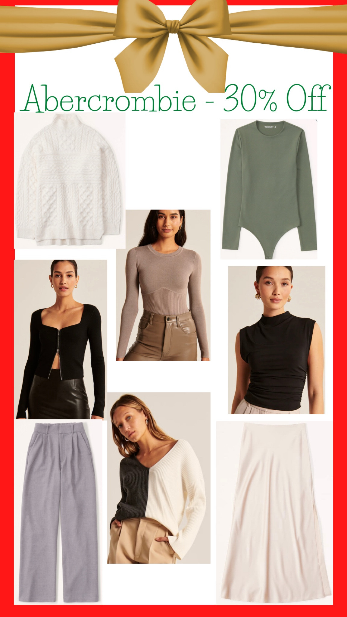 Abercrombie sale: 30% off
Trousers, bodysuits, midi skill skirt, sweater, going out tops

#LTKHoliday #LTKCyberweek #LTKsalealert