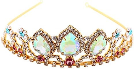 Vinjewelry Girls Birthday Gift Rapunzel Aurora Borealis Stone Sparkle Gold Tiara Halloween Prince... | Amazon (US)