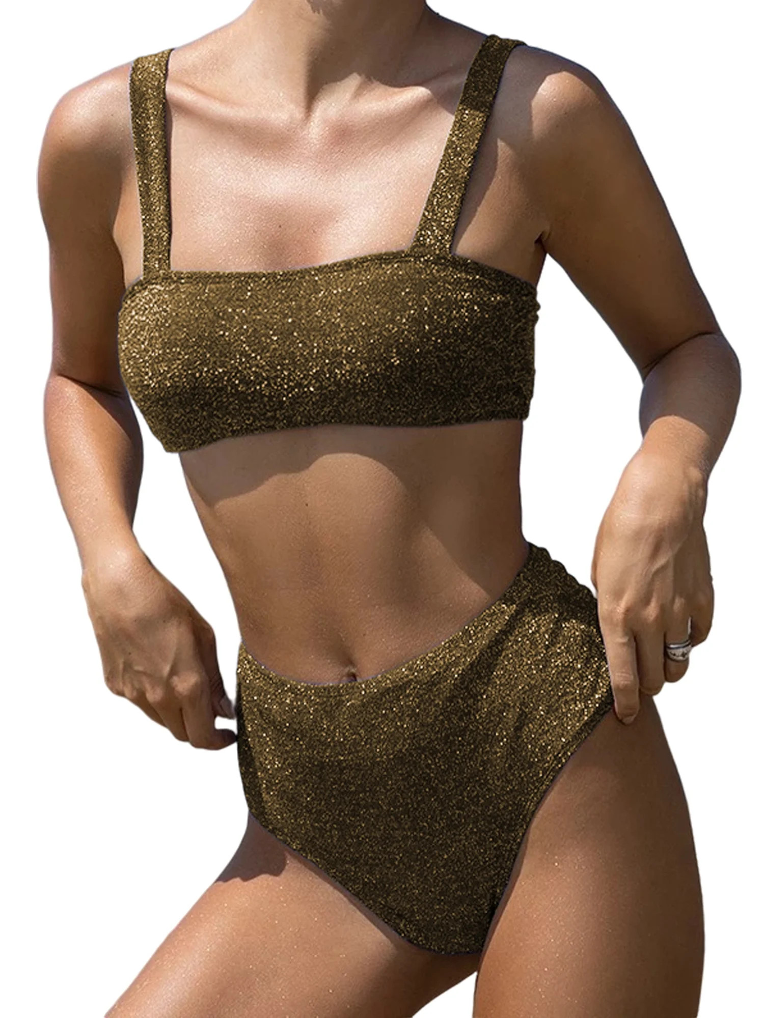 Sexy Dance XS-L Women Sequin High Waist Swimwear Beachwear Glitter Bikini Swimsuit Square Neck Sp... | Walmart (US)