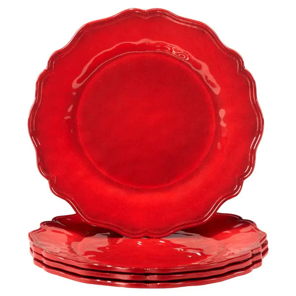 Certified International Red Crackle 11" Melamine Dinner Plates, Set of 4 - 11" Diameter - Bed Bat... | Bed Bath & Beyond