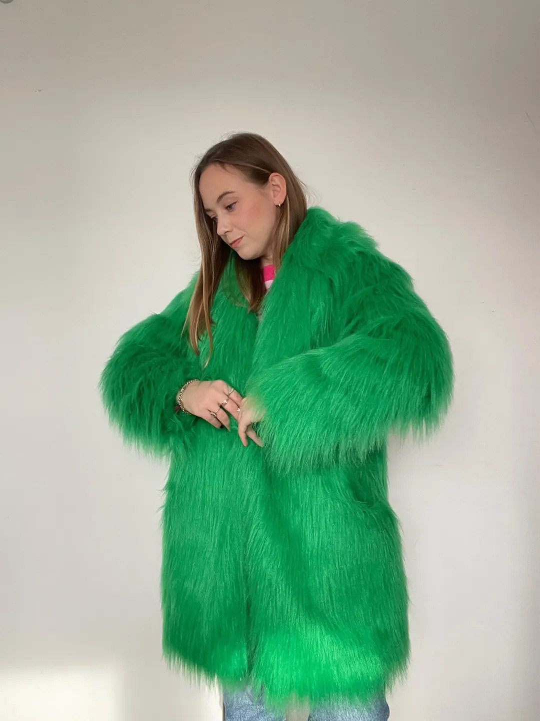 Grass Green, Emerald Shaggy Fur Coat, Fluffy Jacket, Furry, 100% Polyester, Vegan, Faux Fur, Over... | Etsy (US)
