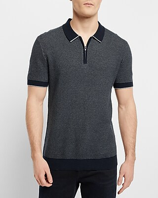 Contrast Collar Textured Print Zip Sweater Polo | Express