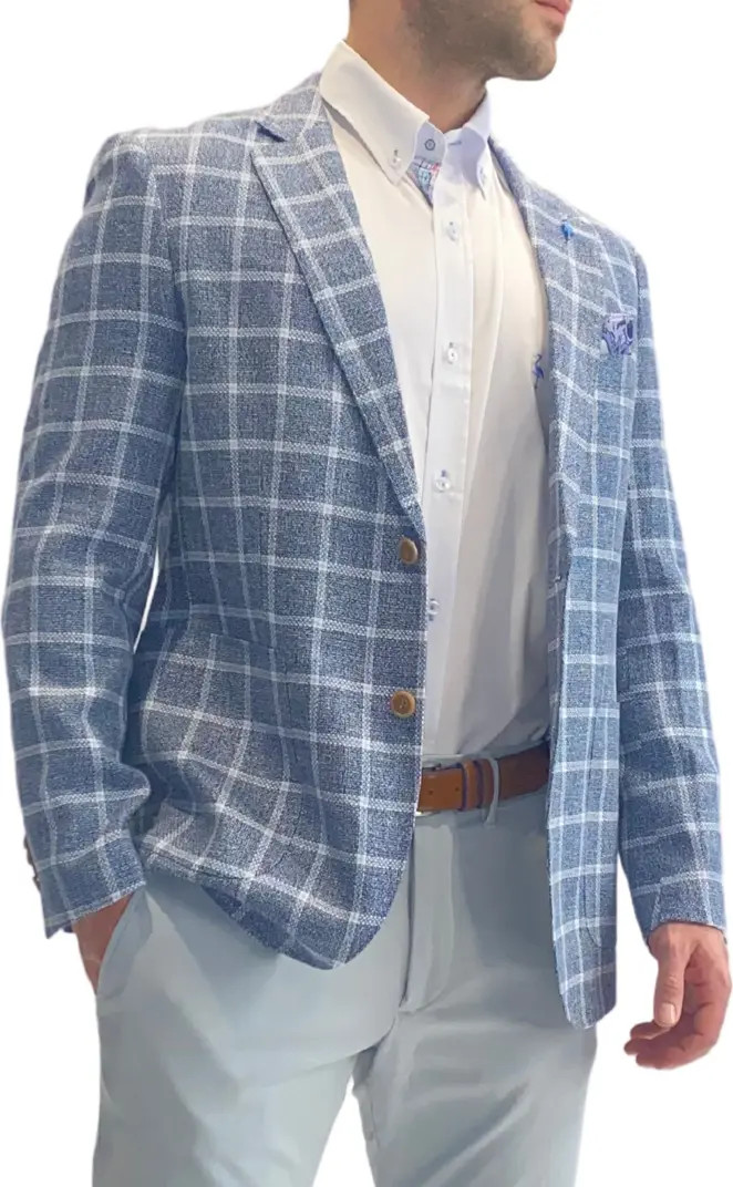 Navy Windowpane Modern Fit Linen Blend Sport Coat | Nordstrom Rack