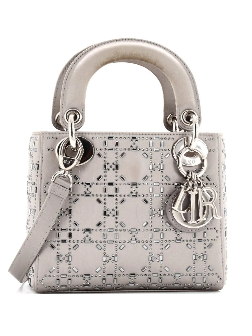 Christian Dior Pre-Owned Lady Dior Bag Crystal Embellished Cannage Quilt Satin Mini satchel - Grey | Farfetch Global