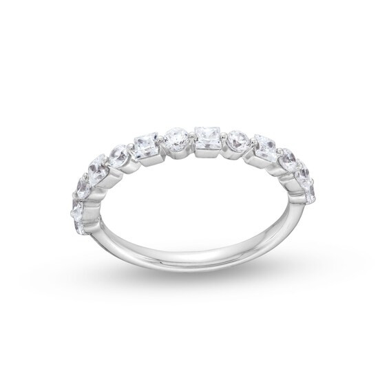 3/4 CT. T.W. Princess-Cut and Round Diamond Alternating Anniversary Band in 14K White Gold|Zales | Zales