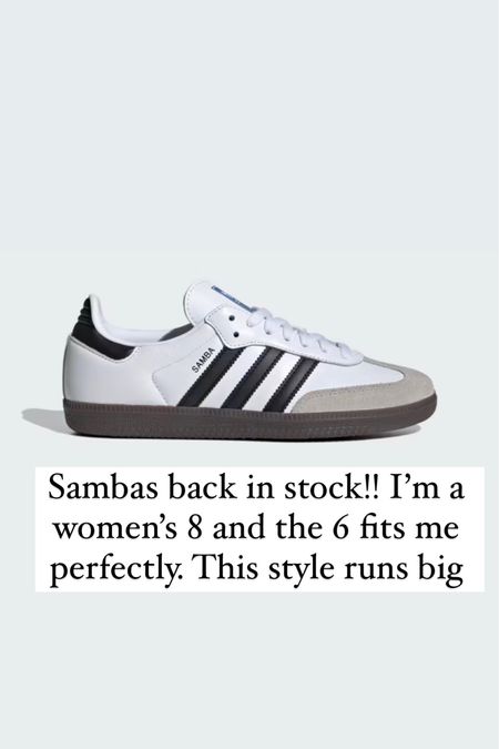 White samba sambas sneakers back in stock. I’m an 8 and the 6 fits perfectly 

#LTKshoecrush #LTKSeasonal #LTKstyletip