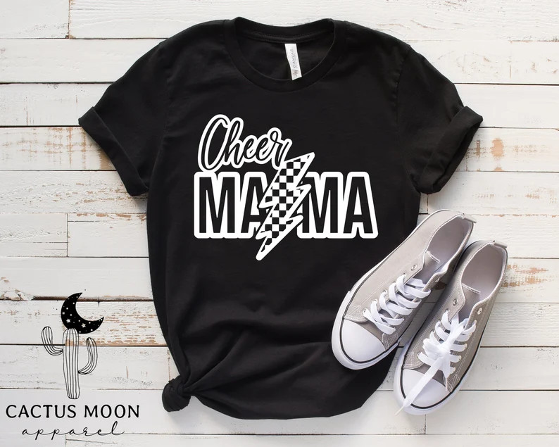 Cheer Mama Checkered Lightning Bolt Cheer Mom Shirt Short Sleeve, V-Neck or Long Sleeve T-Shirt, ... | Etsy (US)