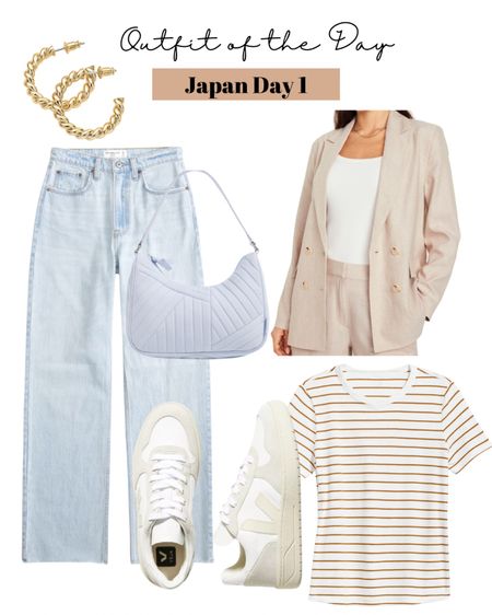 Japan travel day 1 outfit. 
25 short jeans
Xs blazer
Xs tee
37 vejas (I’m 6.5)


#LTKsalealert #LTKSeasonal #LTKtravel