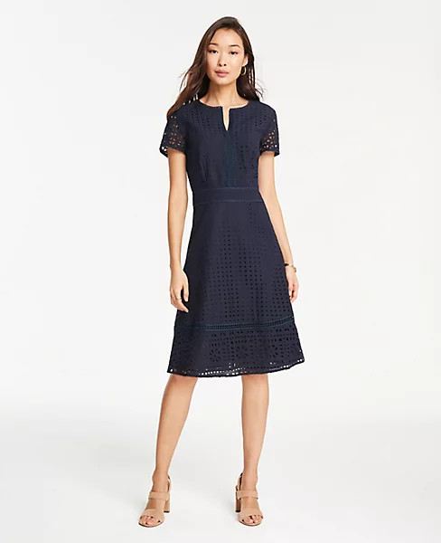 Mixed Eyelet Flare Dress | Ann Taylor | Ann Taylor (US)